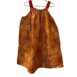 Open Edit Girls Dress 7 Orange Sleeveless Sun Dress Gathered Neckline Pockets